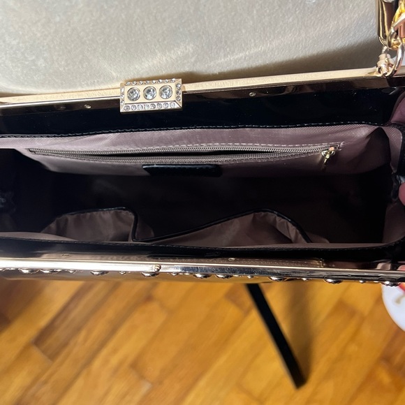 TOM AND EVA VEGAN LEATHER JEWELED CONVERTIBLE BAG BLACK GOLD PROM WEDDING FANCY - Picture 5 of 6